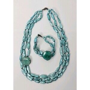 Lucas Lameth Turquoise Color 3 Strand Necklace & 2 Strand Bracelet LUC 925